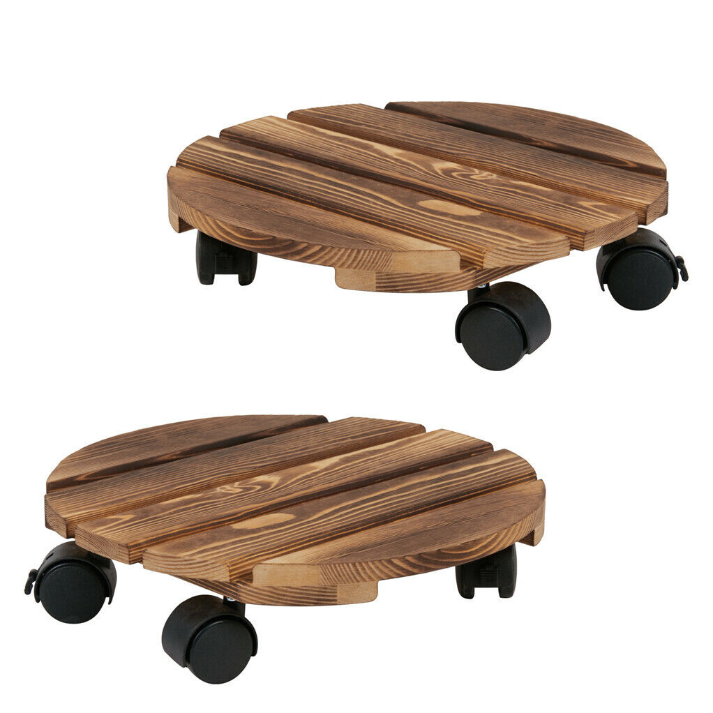 Set of 2 Wood Plant Caddy Rolling Heavy Potted Tray