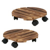 Set of 2 Wood Plant Caddy Rolling Heavy Potted Tray