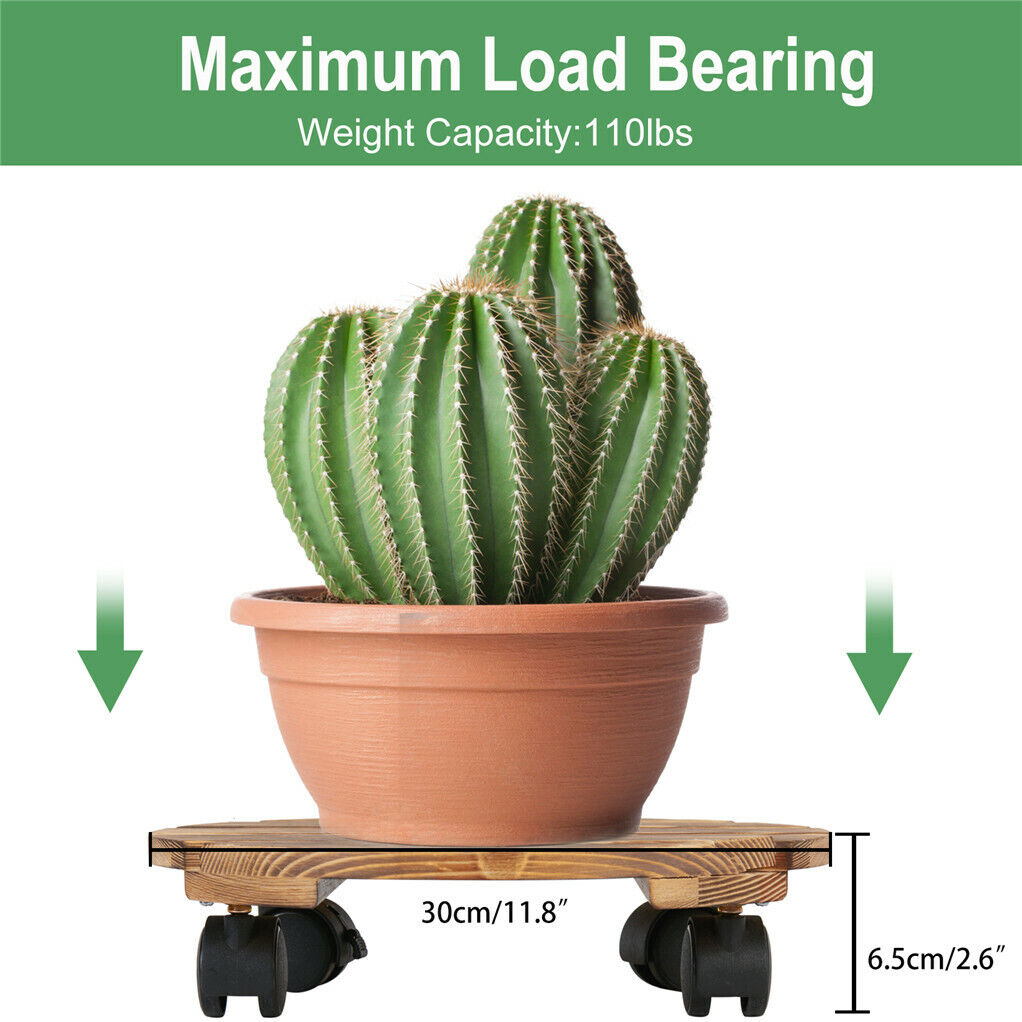 Set of 2 Wood Plant Caddy Rolling Heavy Potted Tray