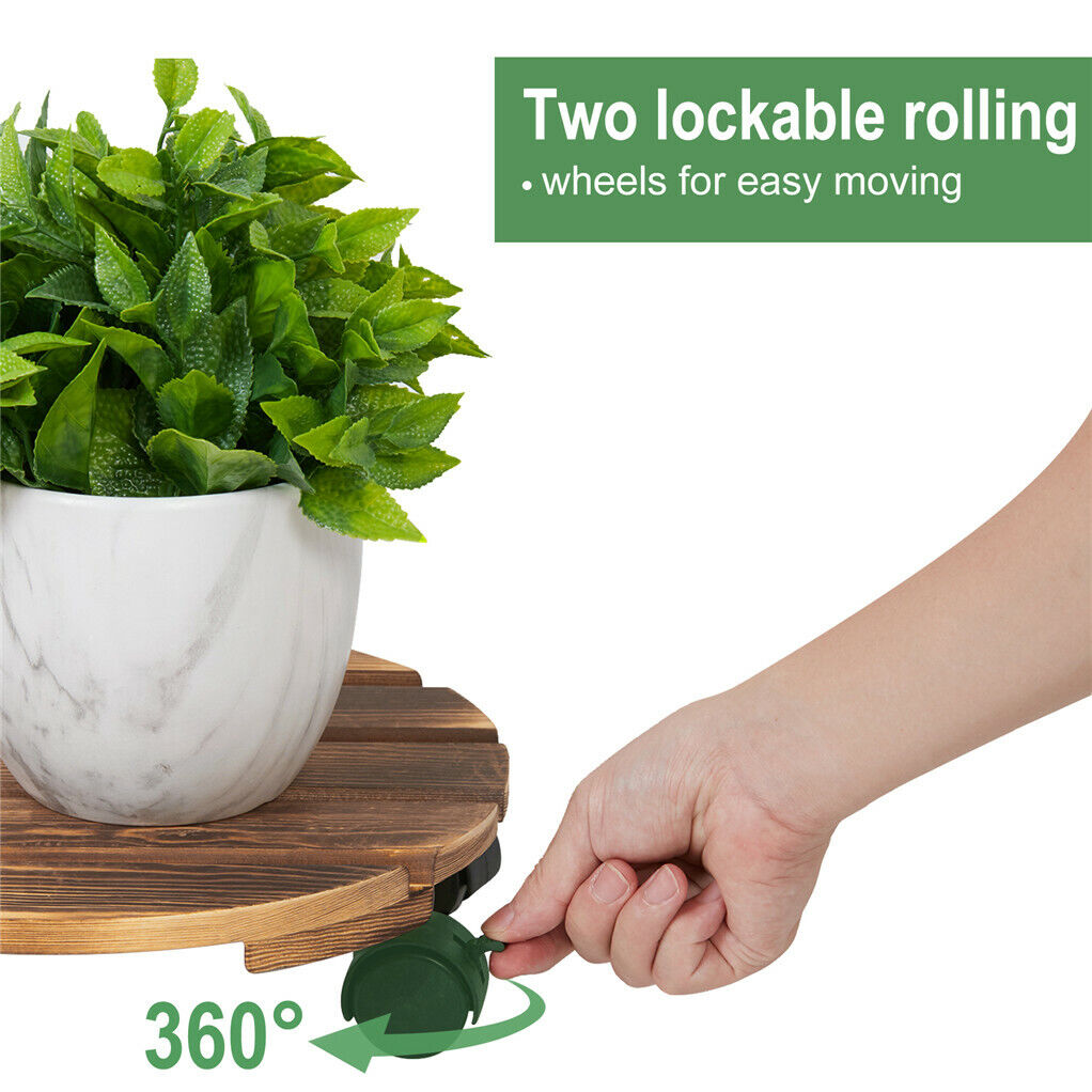 Set of 2 Wood Plant Caddy Rolling Heavy Potted Tray