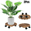 Set of 2 Wood Plant Caddy Rolling Heavy Potted Tray