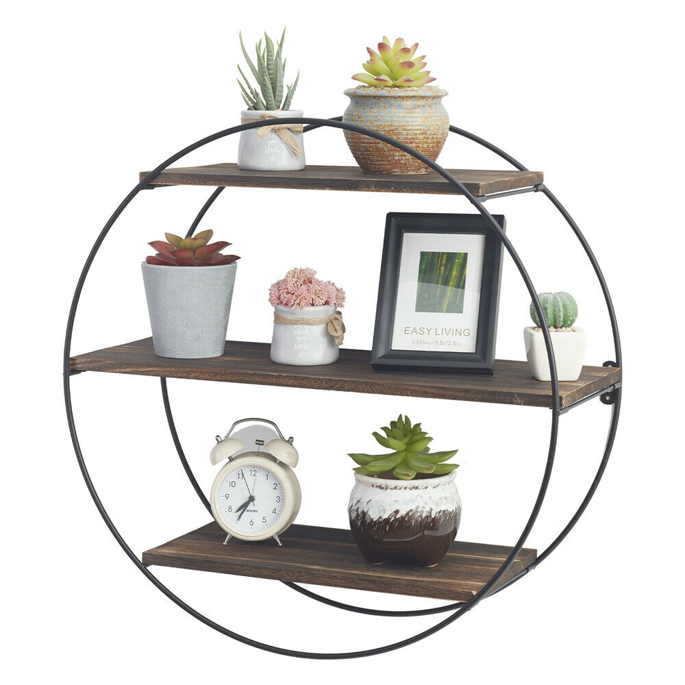 3 Tier Rustic Floating Shelves Wall Shelf Rack Bookshelf for Home Art Decoration