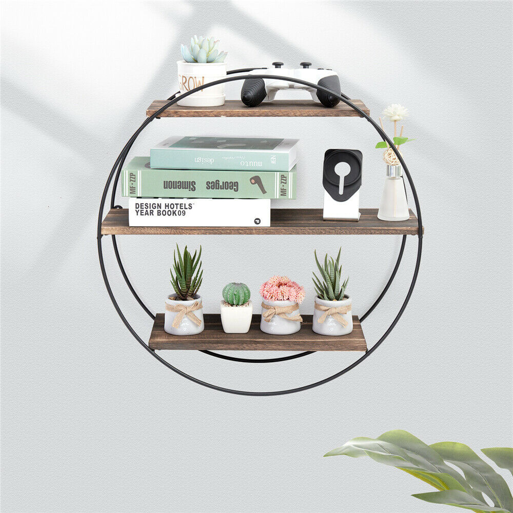3 Tier Rustic Floating Shelves Wall Shelf Rack Bookshelf for Home Art Decoration