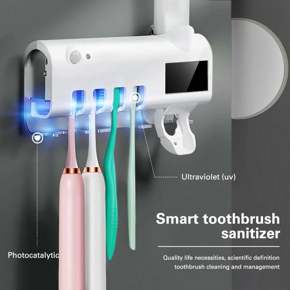 Toothbrush Holder With UV Steriliser Automatic Toothpaste Dispenser Squeezers