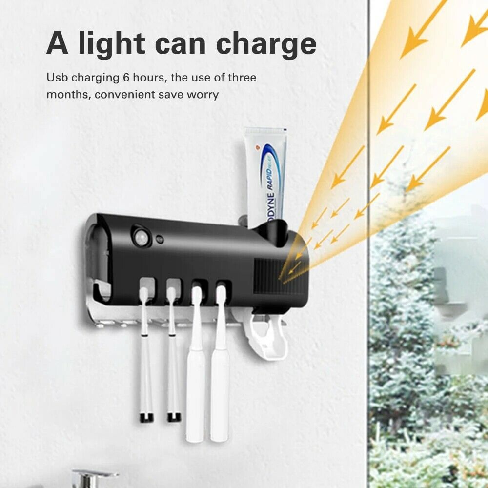 Toothbrush Holder With UV Steriliser Automatic Toothpaste Dispenser Squeezers