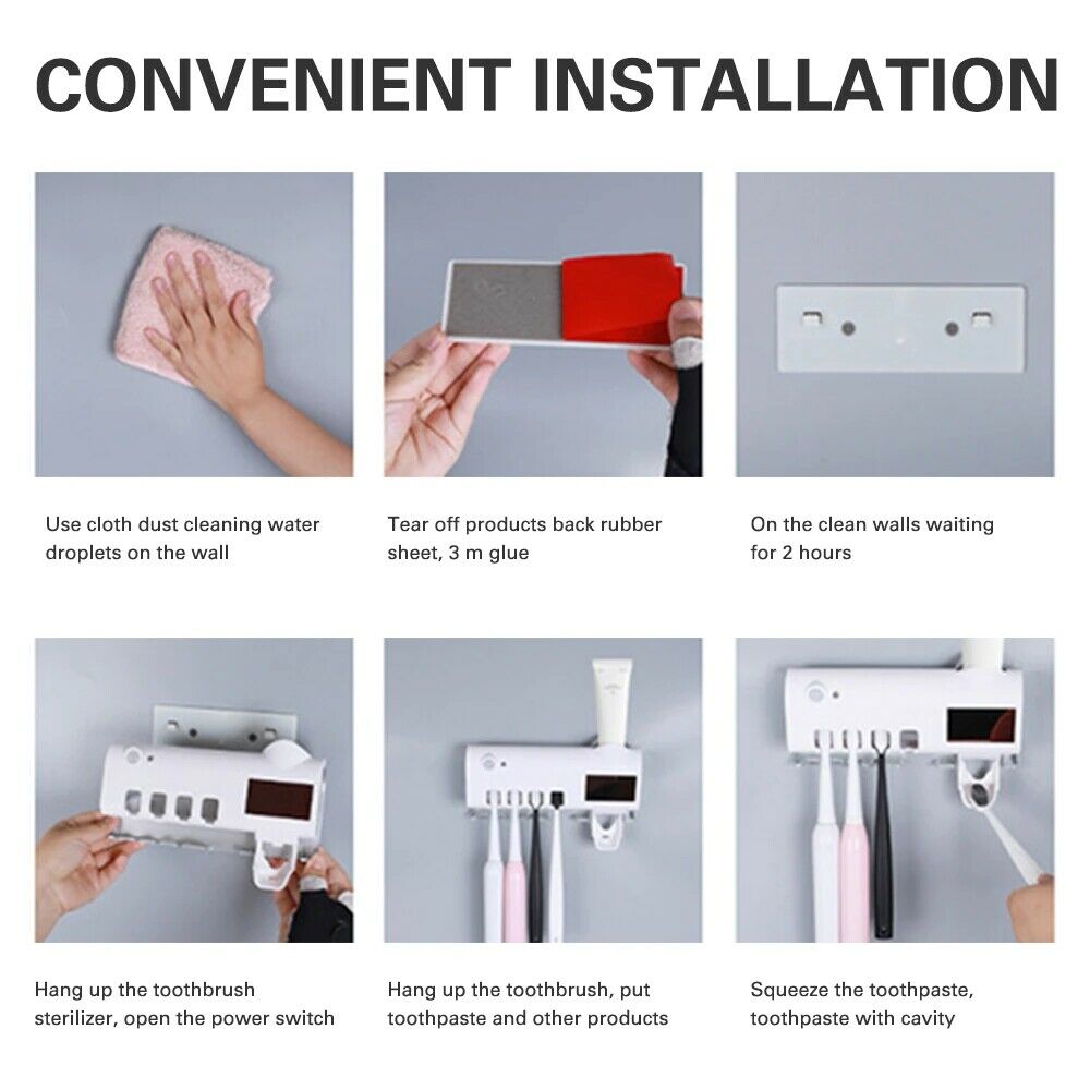 Toothbrush Holder With UV Steriliser Automatic Toothpaste Dispenser Squeezers