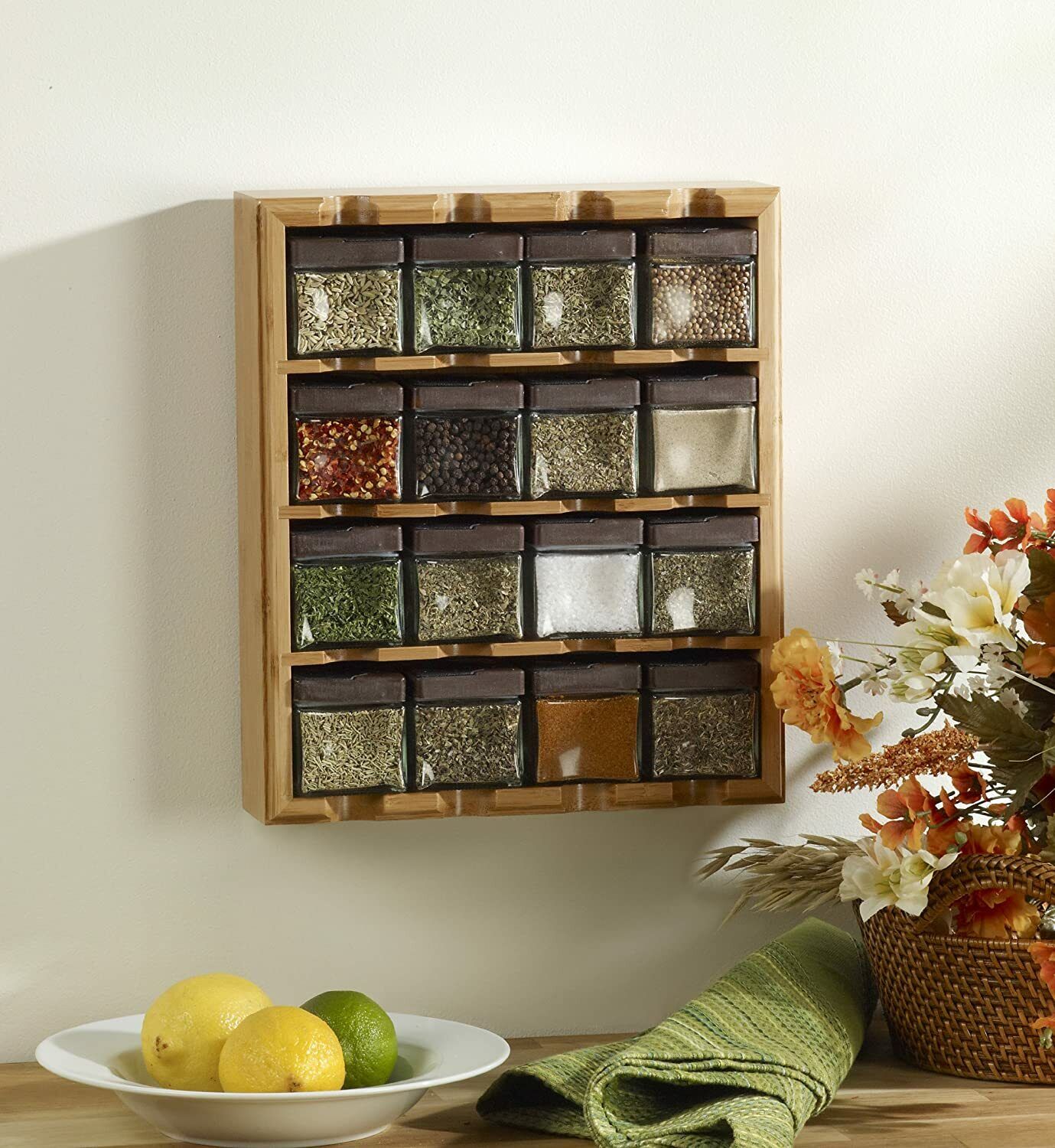 16 Jar 4-Tier Kitchen Bamboo Spice Rack Drawer Organizer