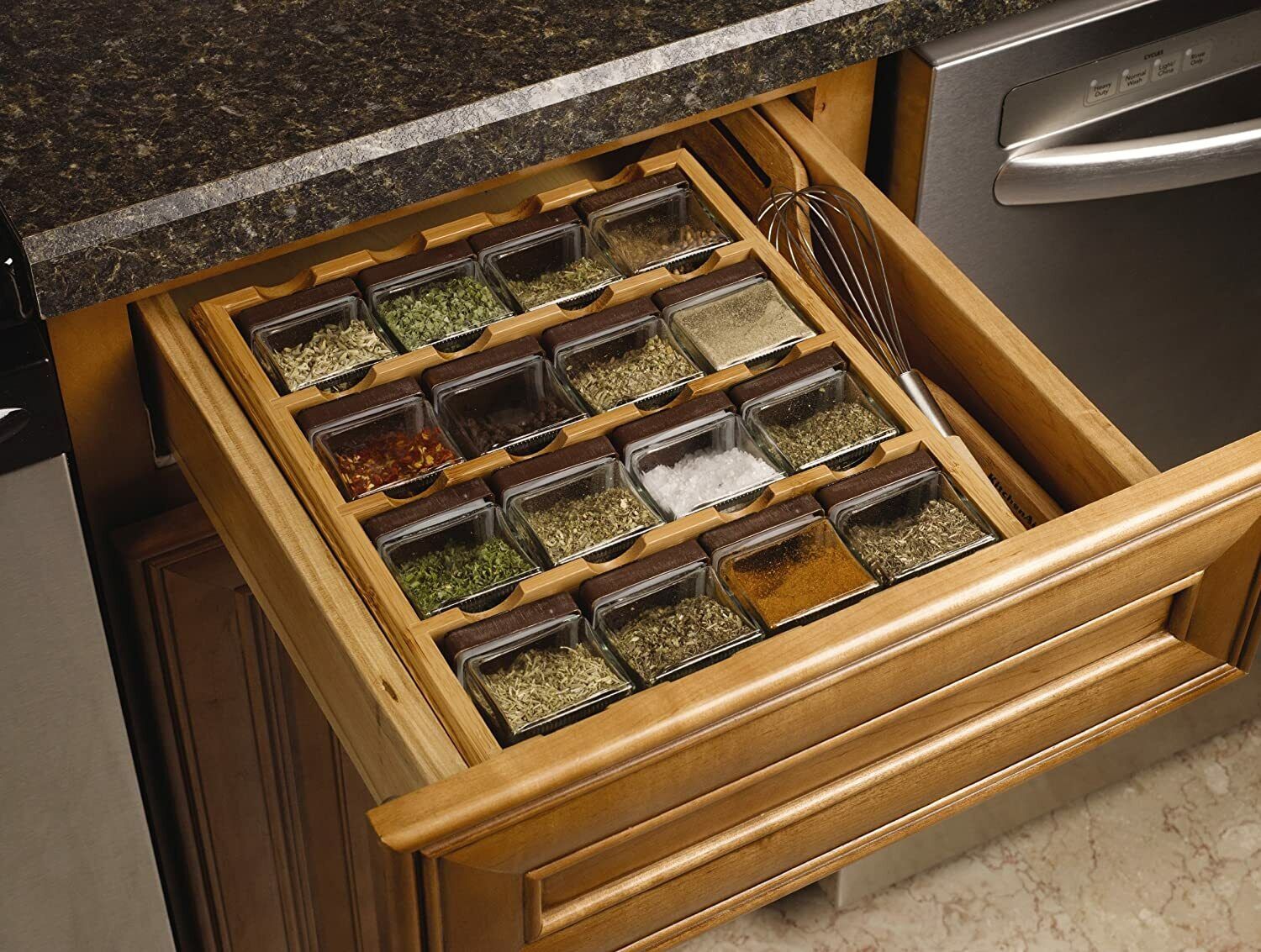 16 Jar 4-Tier Kitchen Bamboo Spice Rack Drawer Organizer