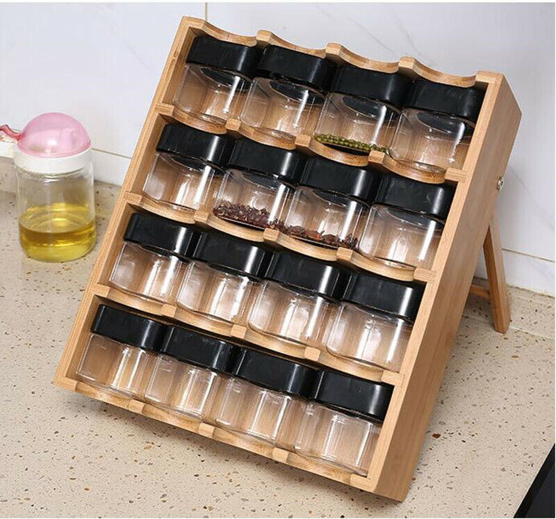 16 Jar 4-Tier Kitchen Bamboo Spice Rack Drawer Organizer