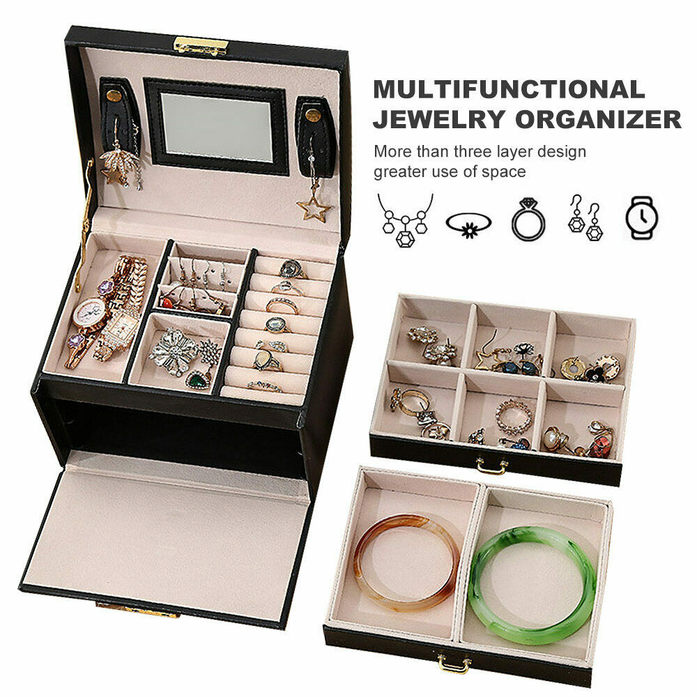 Large Jewellery Box Organizer Ring Earring Display Storage