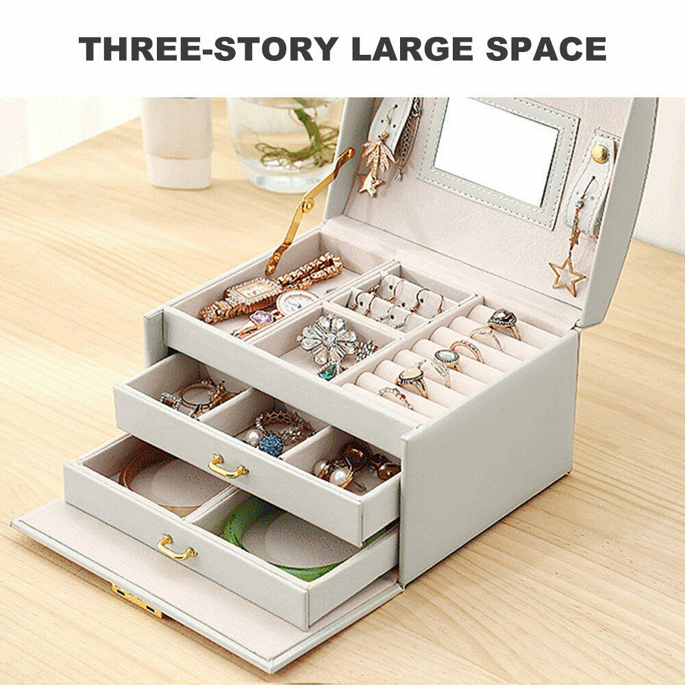 Large Jewellery Box Organizer Ring Earring Display Storage