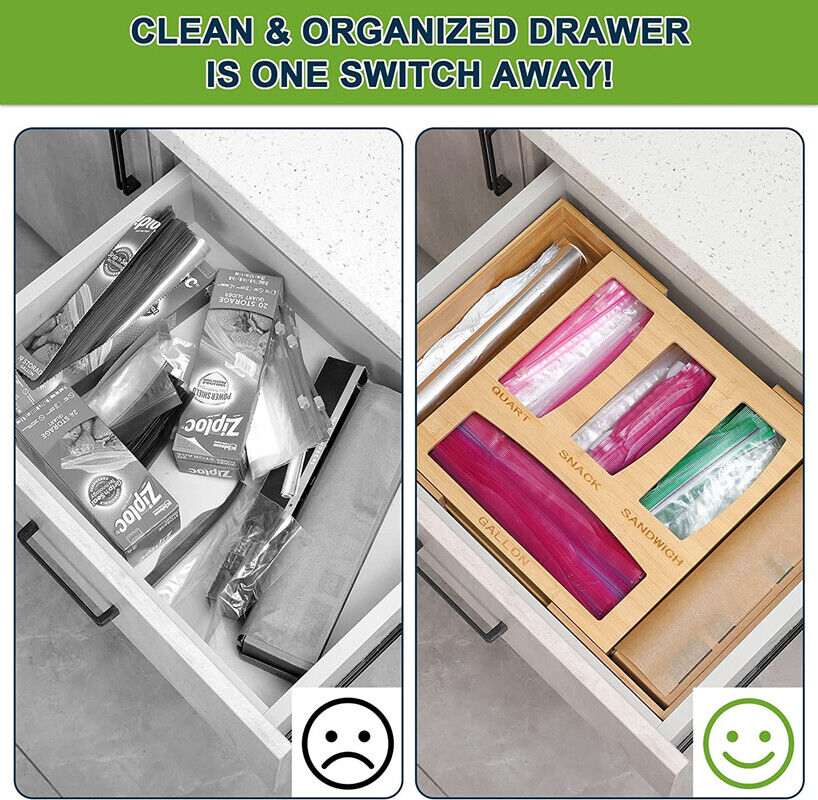 Ziplock Bag Storage Organizer Bamboo Holder