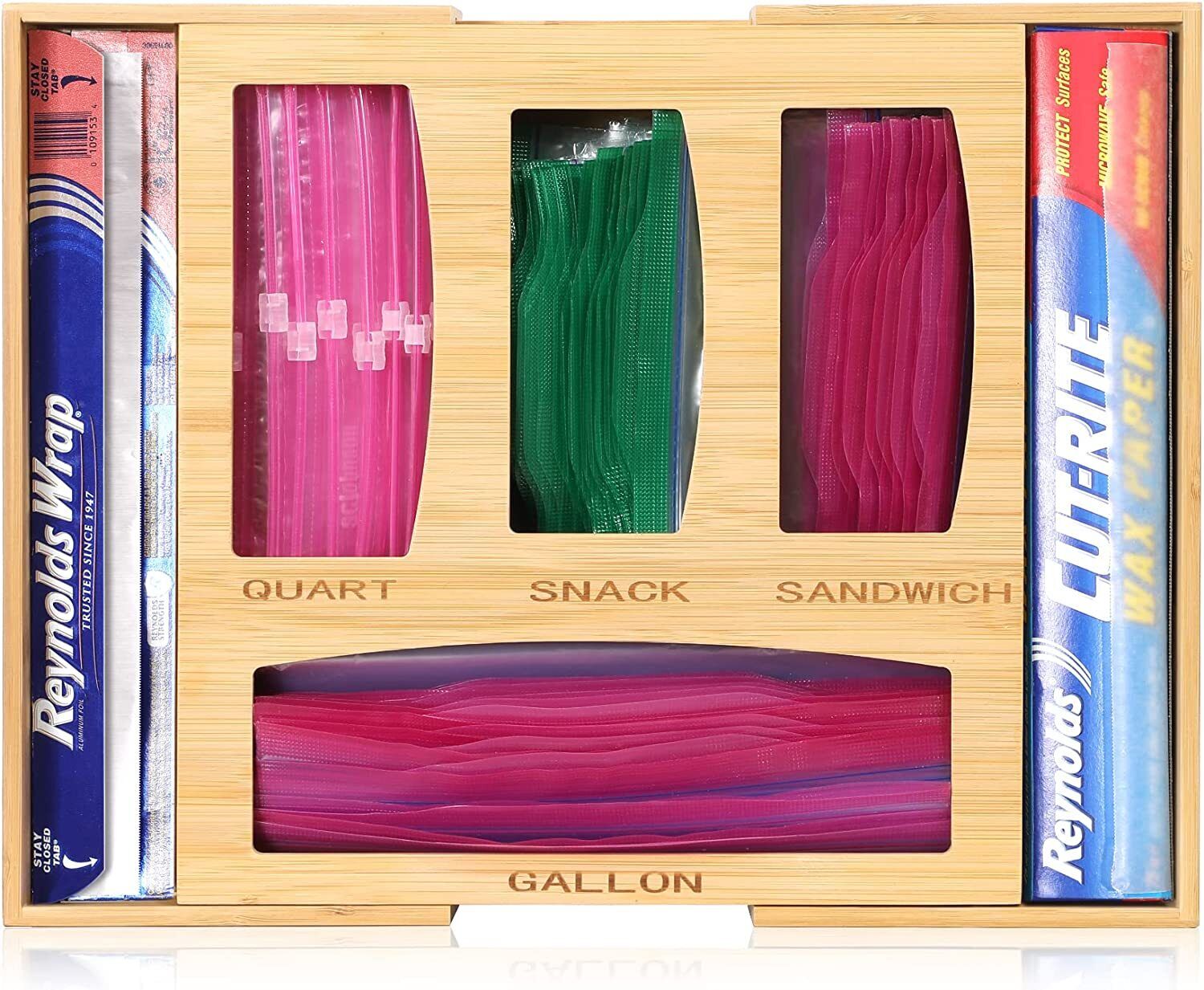 Ziplock Bag Storage Organizer Bamboo Holder