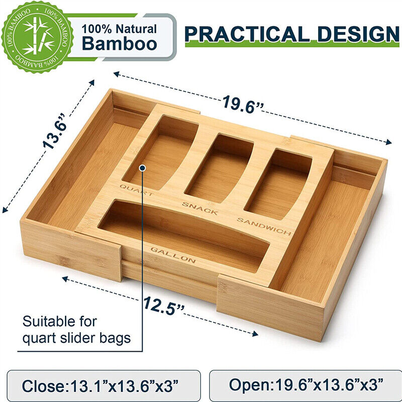 Ziplock Bag Storage Organizer Bamboo Holder