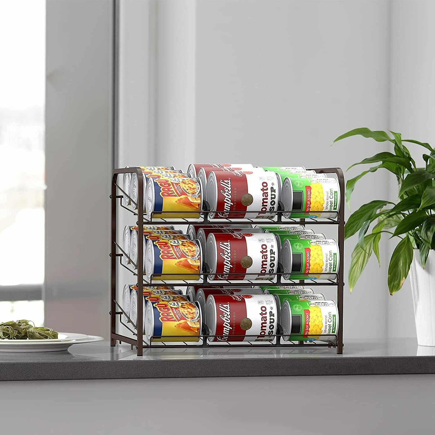 Storage Rack Caddy 3-Tier Stackable Metal Can Storage Rack Holder Hold 42 Cans – Smart Home