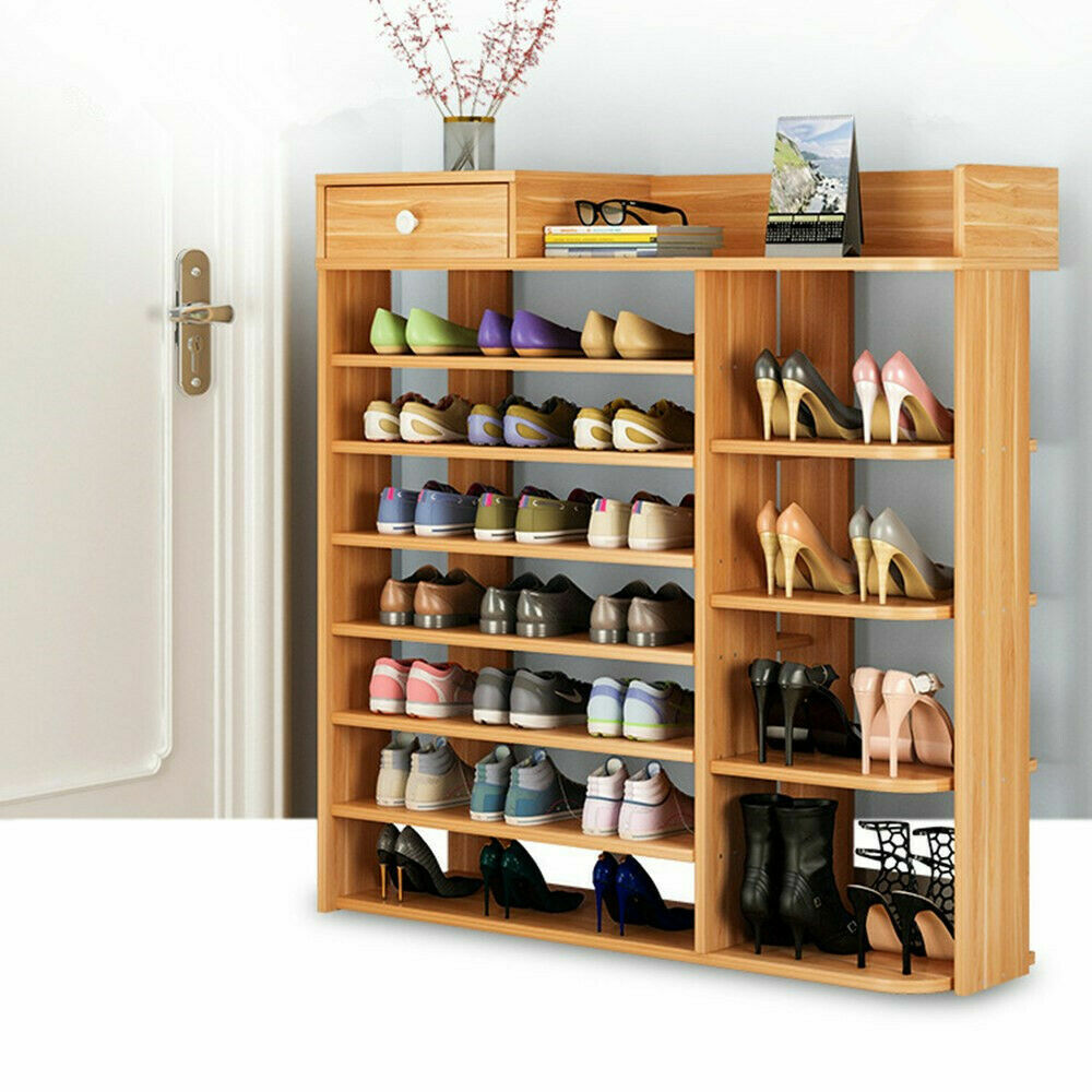 Wooden 7 Tier Shoe Rack Cabinet with Drawer