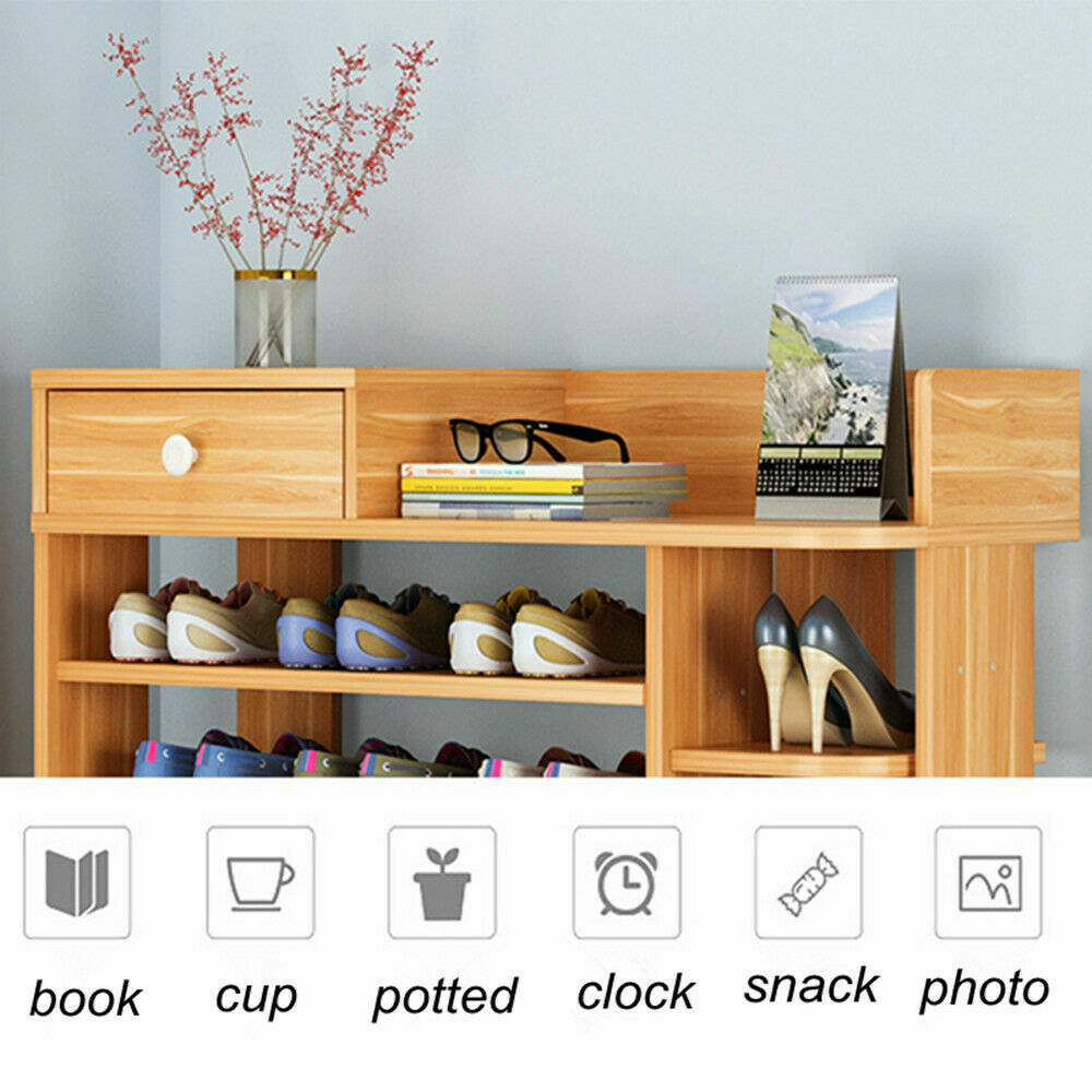 Wooden 7 Tier Shoe Rack Cabinet with Drawer