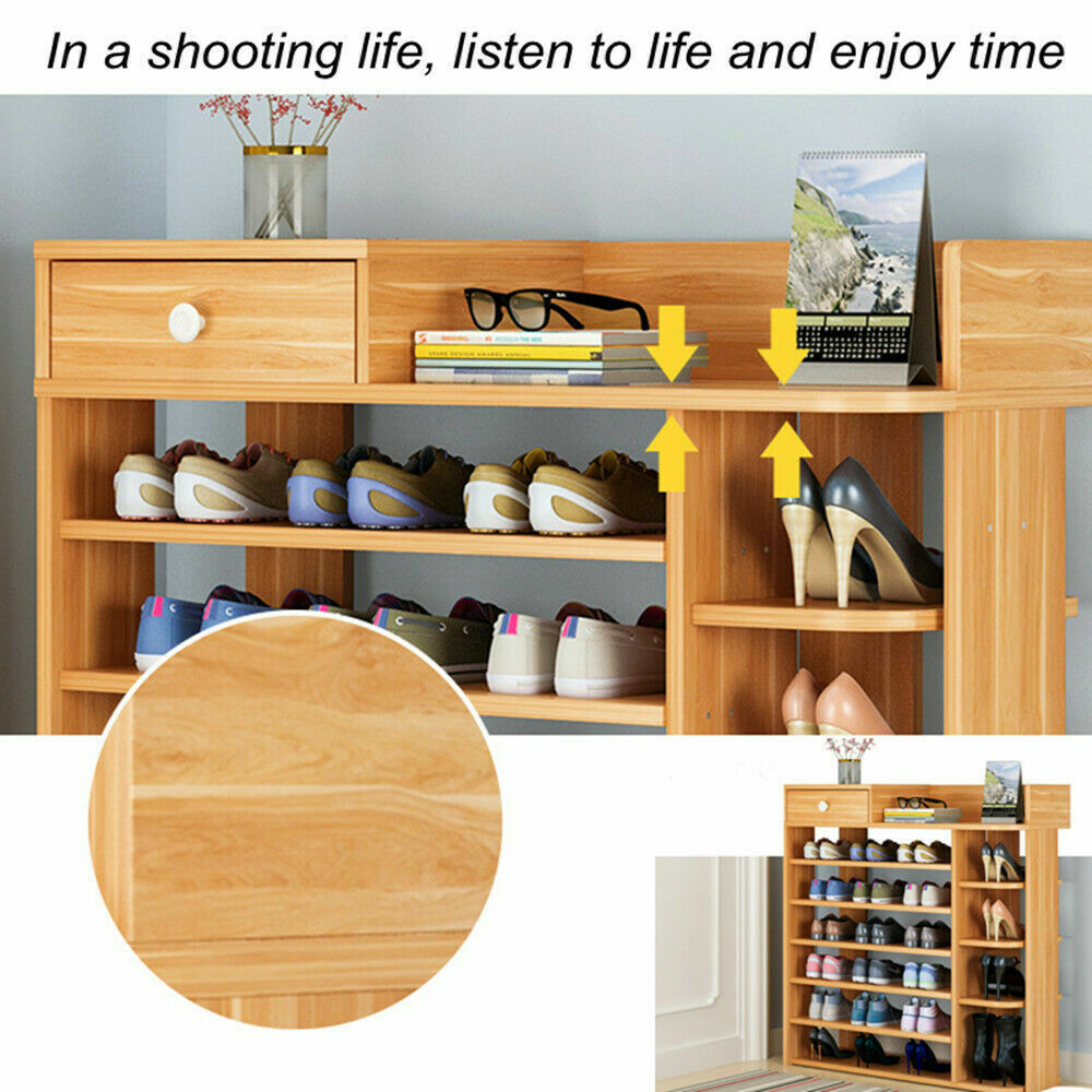 Wooden 7 Tier Shoe Rack Cabinet with Drawer