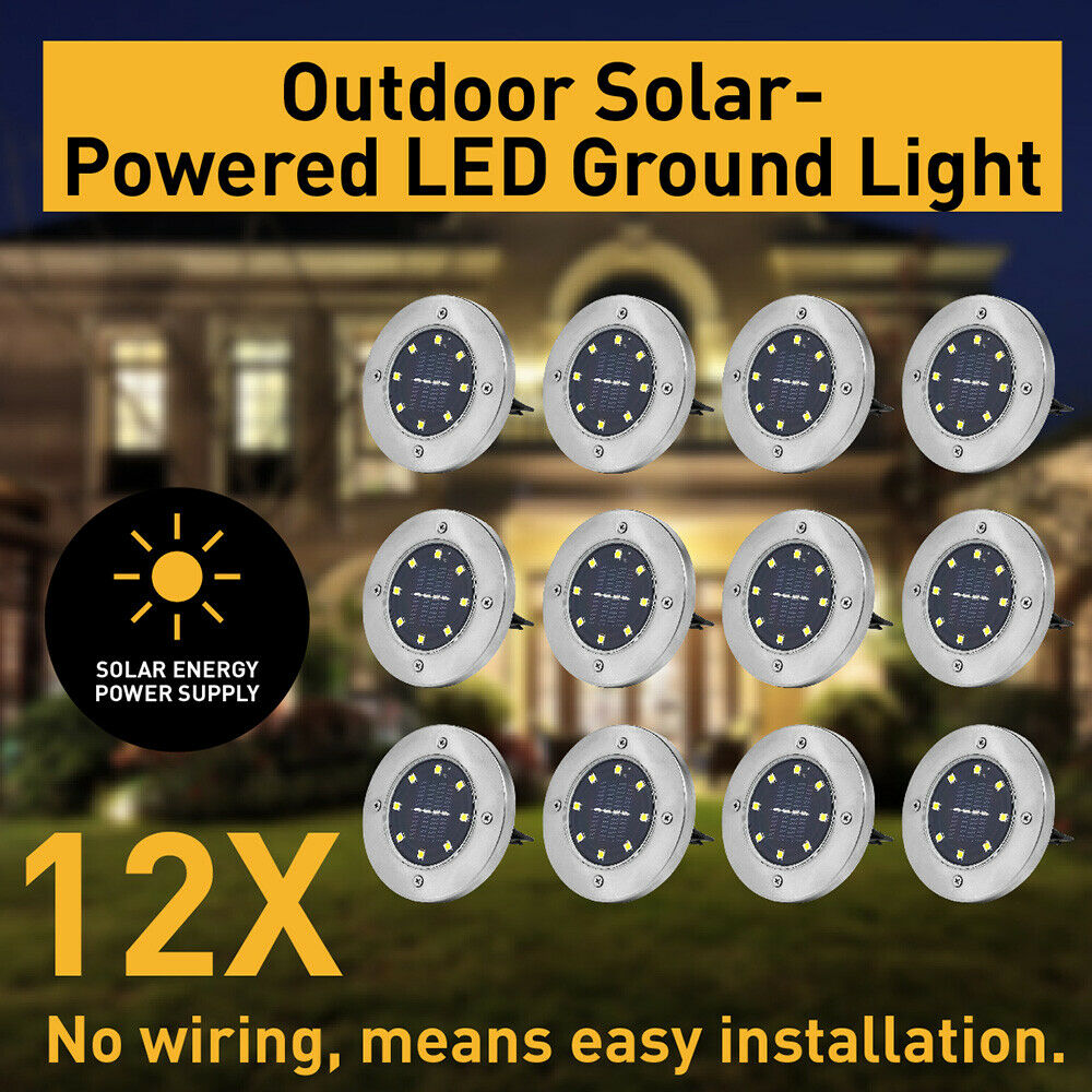 12pcs Solar Powered LED Buried Inground Recessed Light