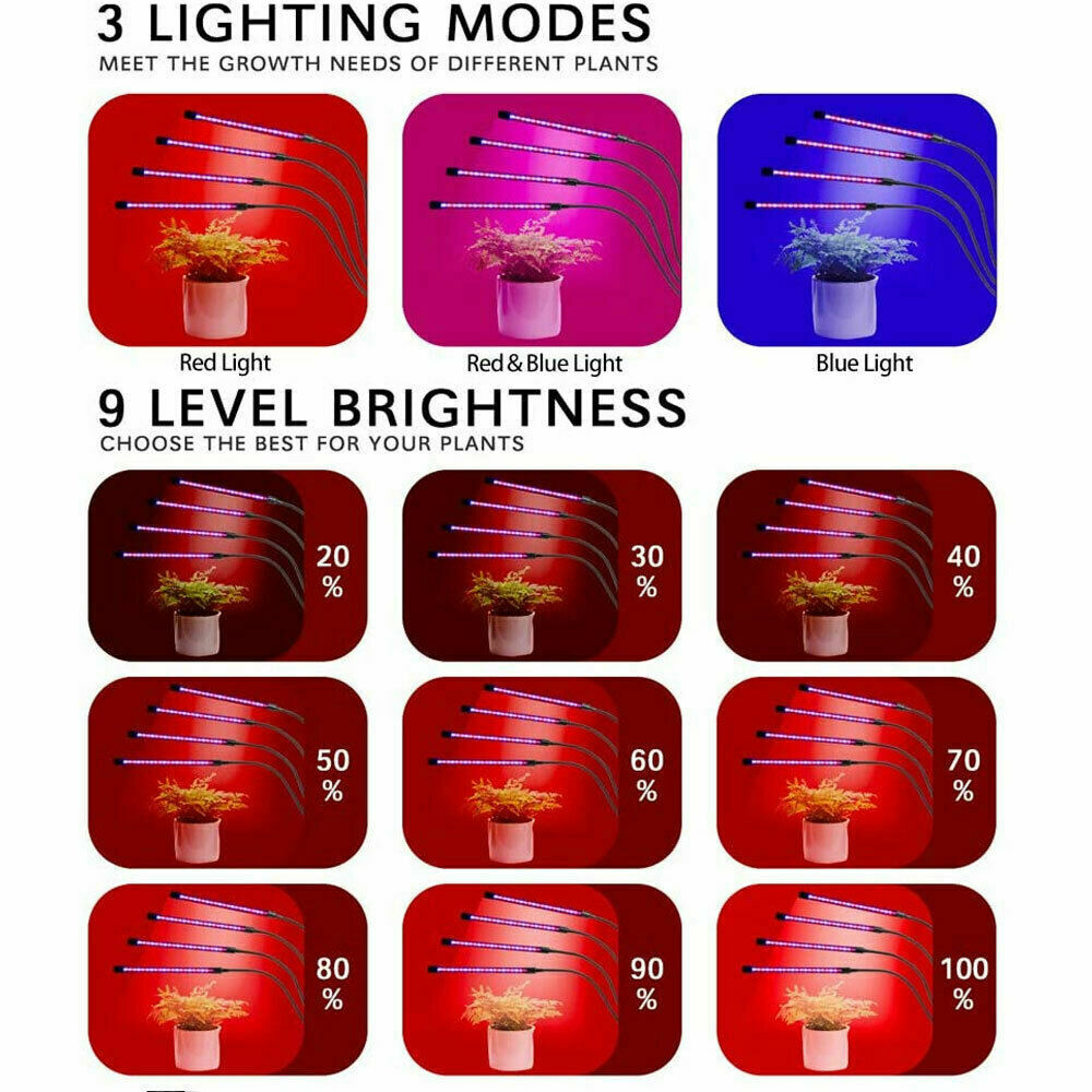 4 Head LED Grow Light Plant Light Panel Growing Plant Veg Flower Indoor Lamp