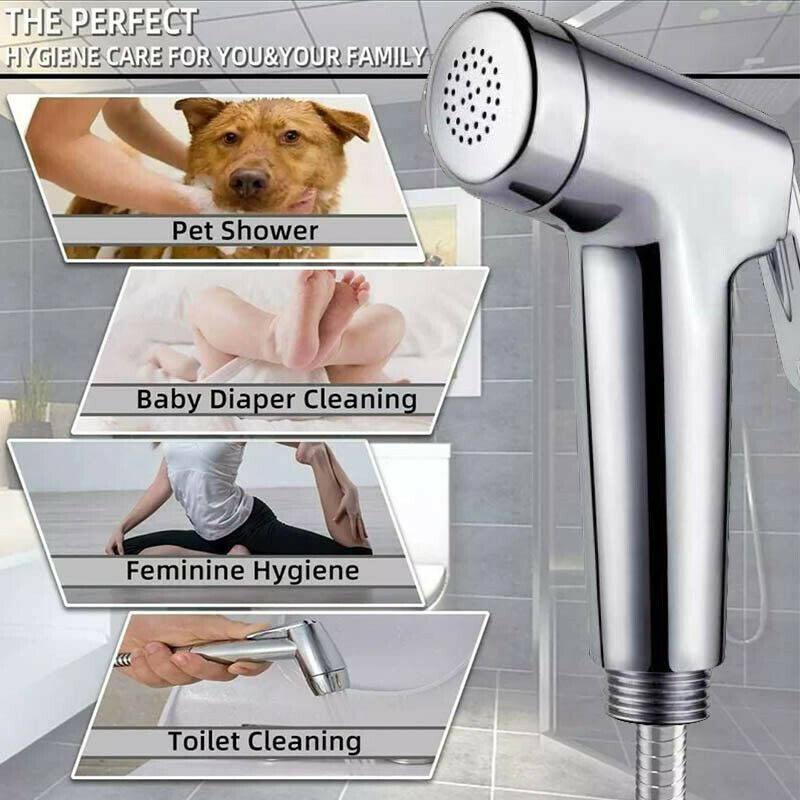 Shower Head Toilet Spray Douche Hand Held Bidet Jet Shattaf Kit Chrome Sprayer