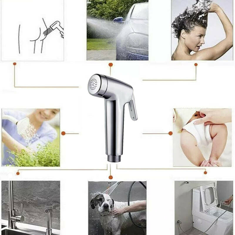 Shower Head Toilet Spray Douche Hand Held Bidet Jet Shattaf Kit Chrome Sprayer