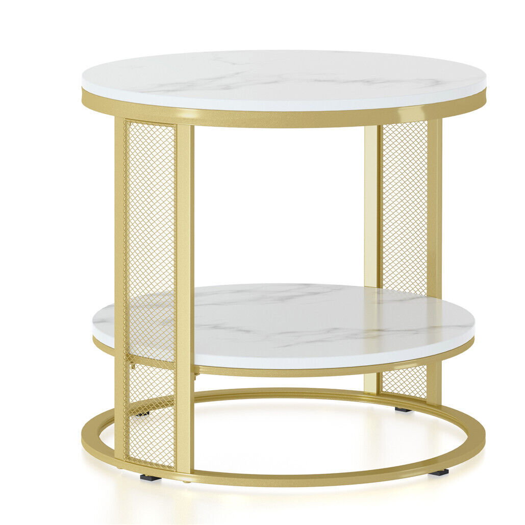 White Marble Side End Table Round Coffee Accent Table