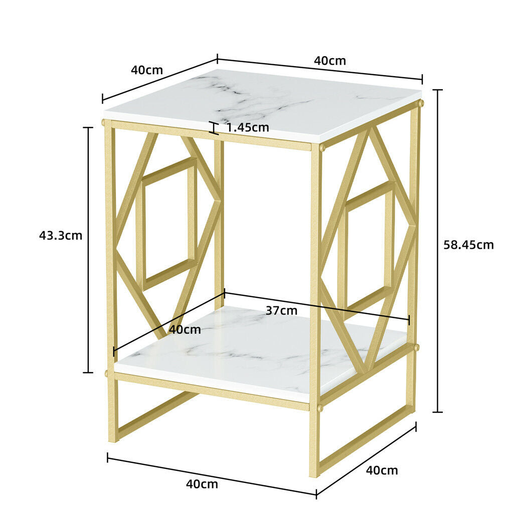 White Marble Gold Side Table End Accent Table