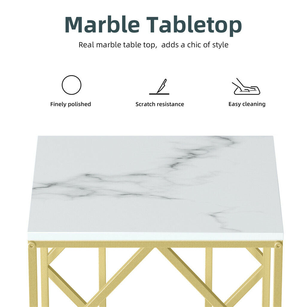 White Marble Gold Side Table End Accent Table