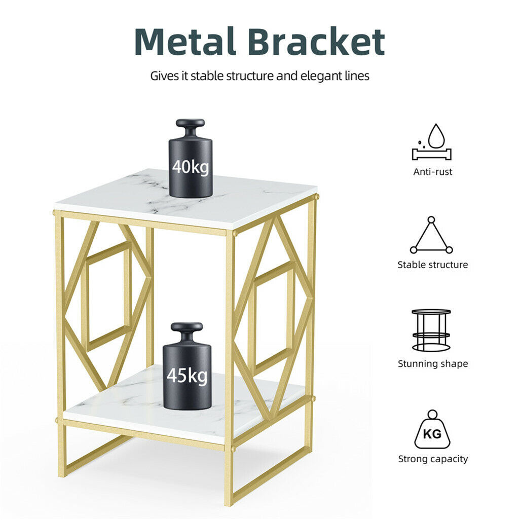 White Marble Gold Side Table End Accent Table