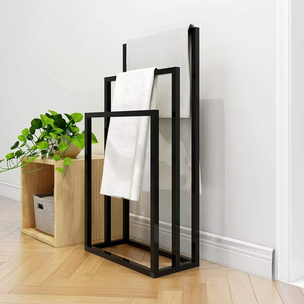 Metal Bathroom Towel Rack 3 Bars Freestanding Drying Shelf Storage Organizer