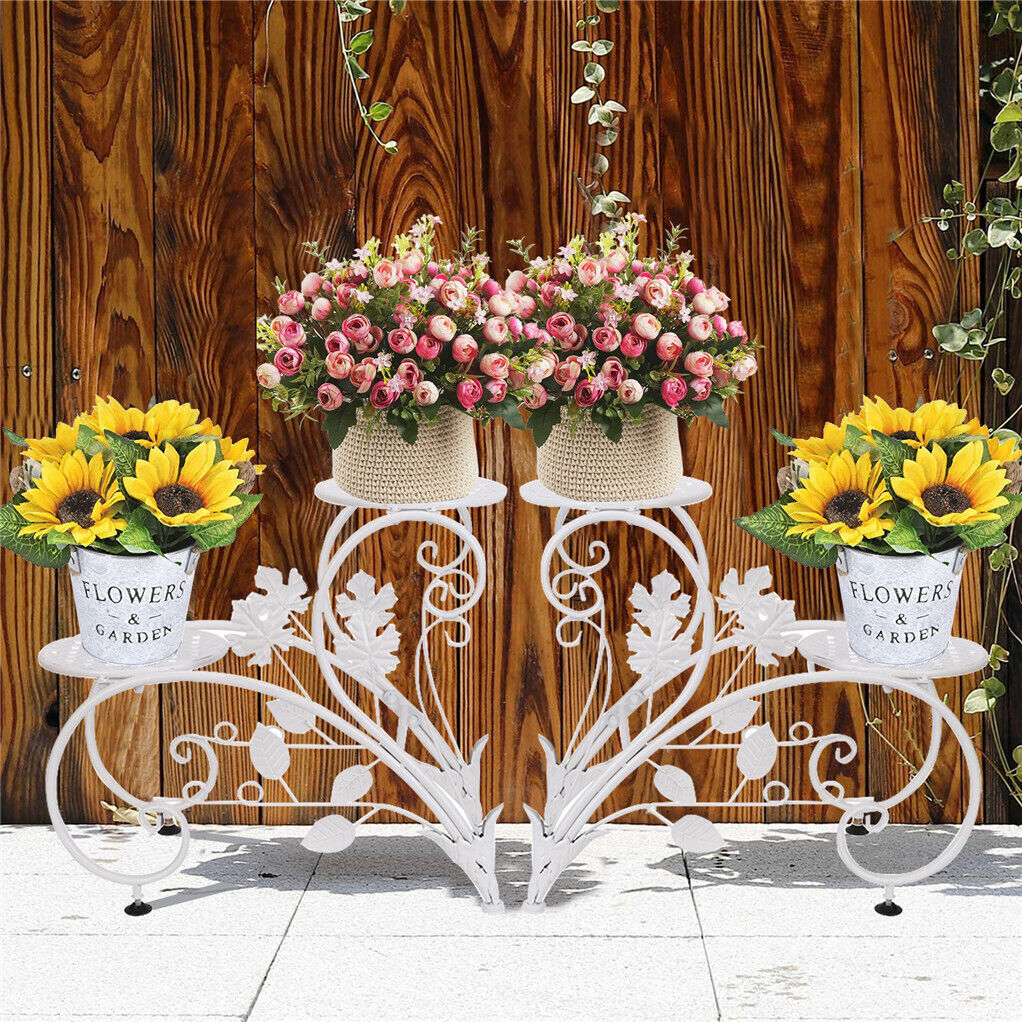 2PCS Metal Round Potted Plant Stands Rack