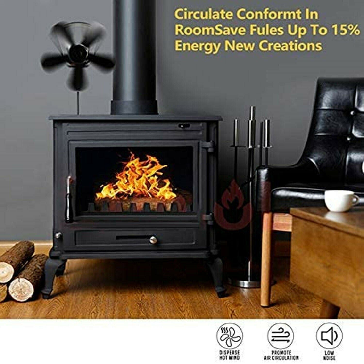 5 Blade Heat Fan Fireplace Heater
