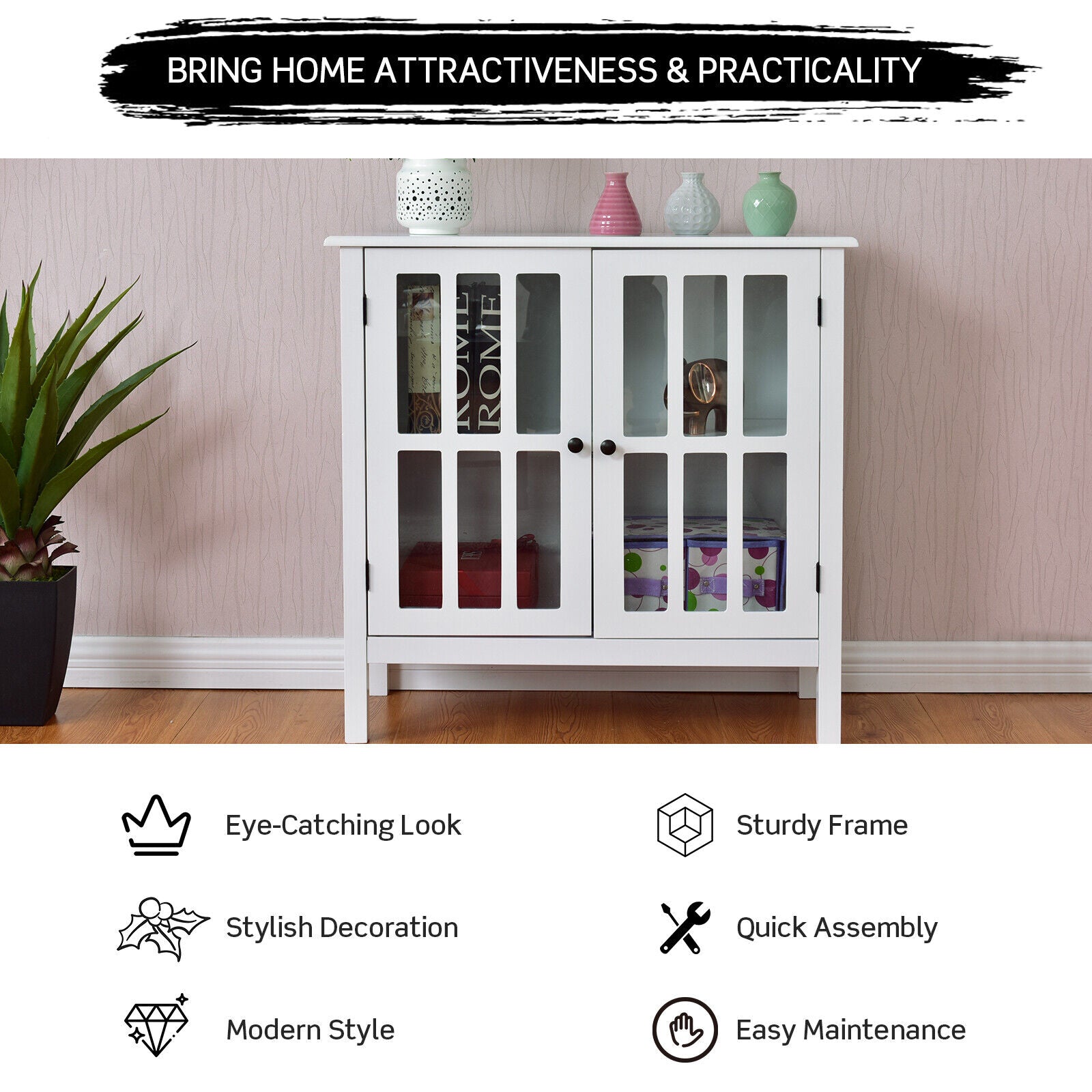 Storage Cabinet Cupboard Buffet Sideboard With Glass Door