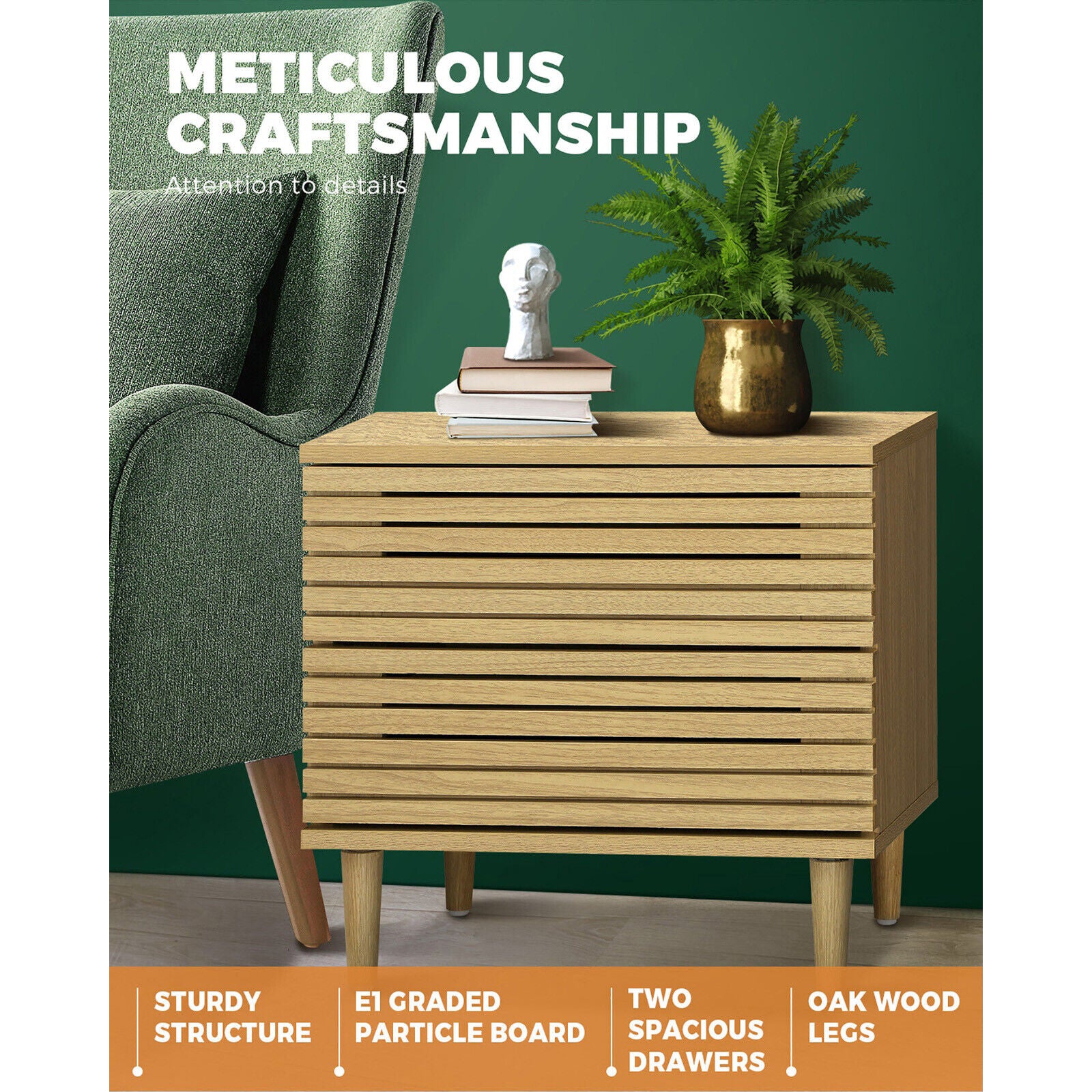 Bedside Tables Side Table 2 Drawers Bedroom Furniture