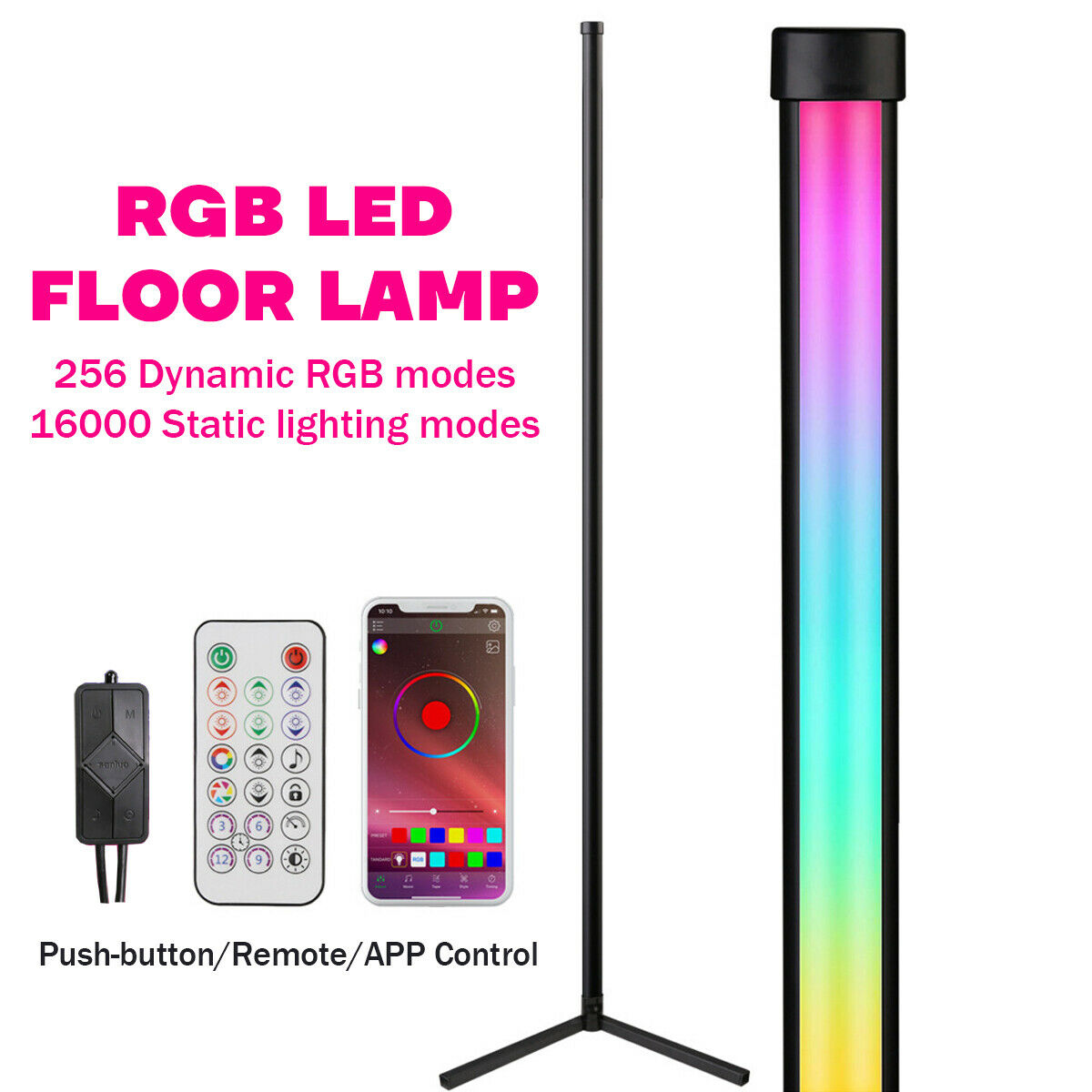 150CM LED RGB Floor Lamp Light Stand Corner Remote App Push Button Control