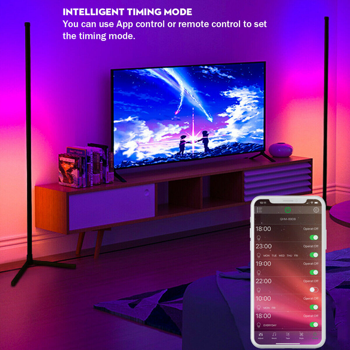 150CM LED RGB Floor Lamp Light Stand Corner Remote App Push Button Control