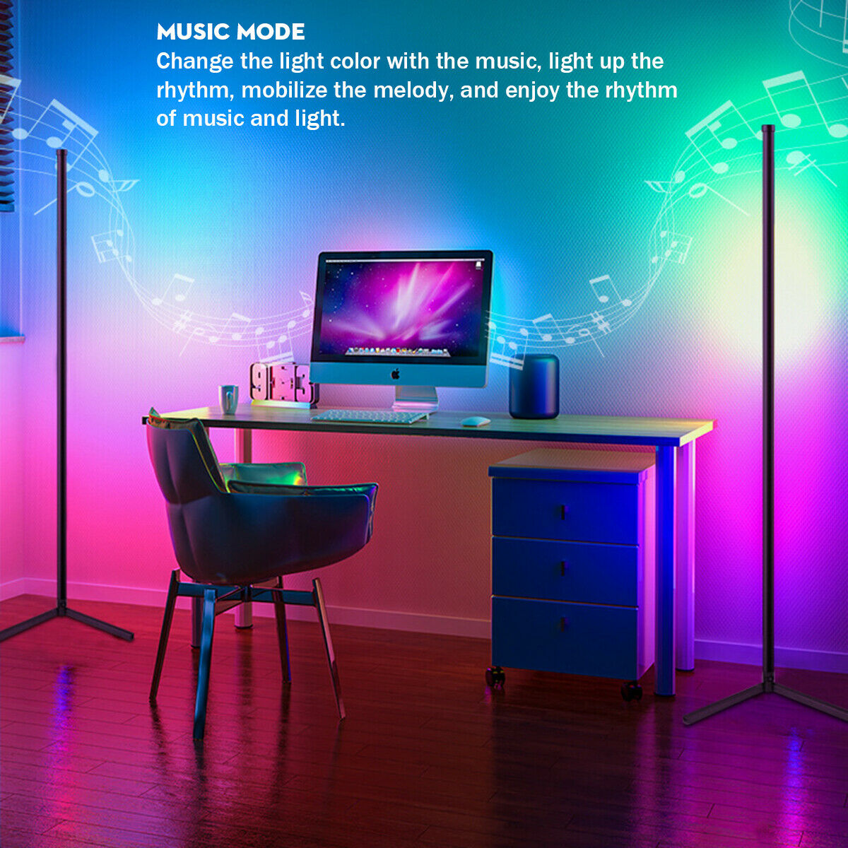 150CM LED RGB Floor Lamp Light Stand Corner Remote App Push Button Control