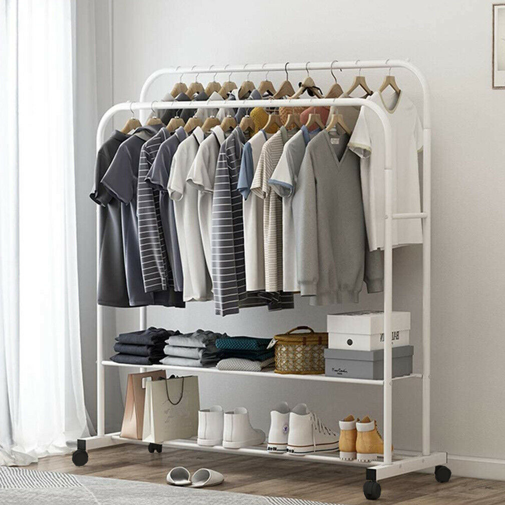 Freestanding Garment Clothes Rack Wire Shelving Stand Bedroom Coat Clothing Rack