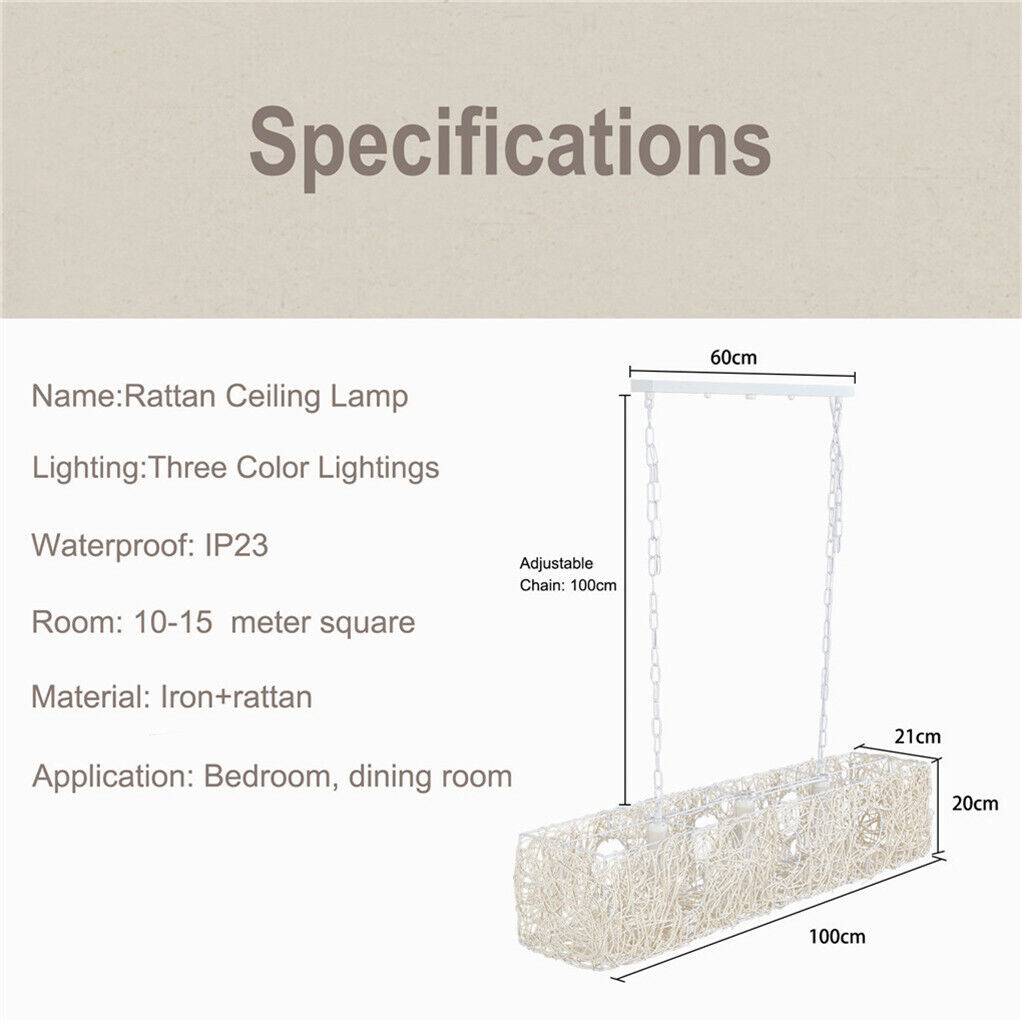 Rattan Dimmable Chandeliers Kitchen Dining Room Lighting