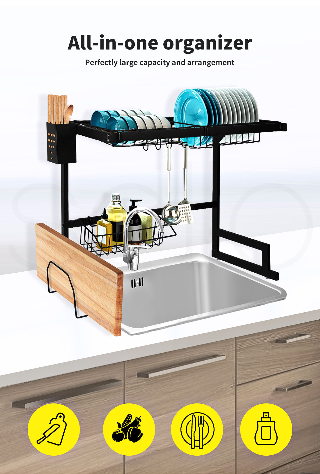 Dish Drying Rack Over Sink Stainless Steel Dish Drainer Organizer 2 Tier 65cm 85cm