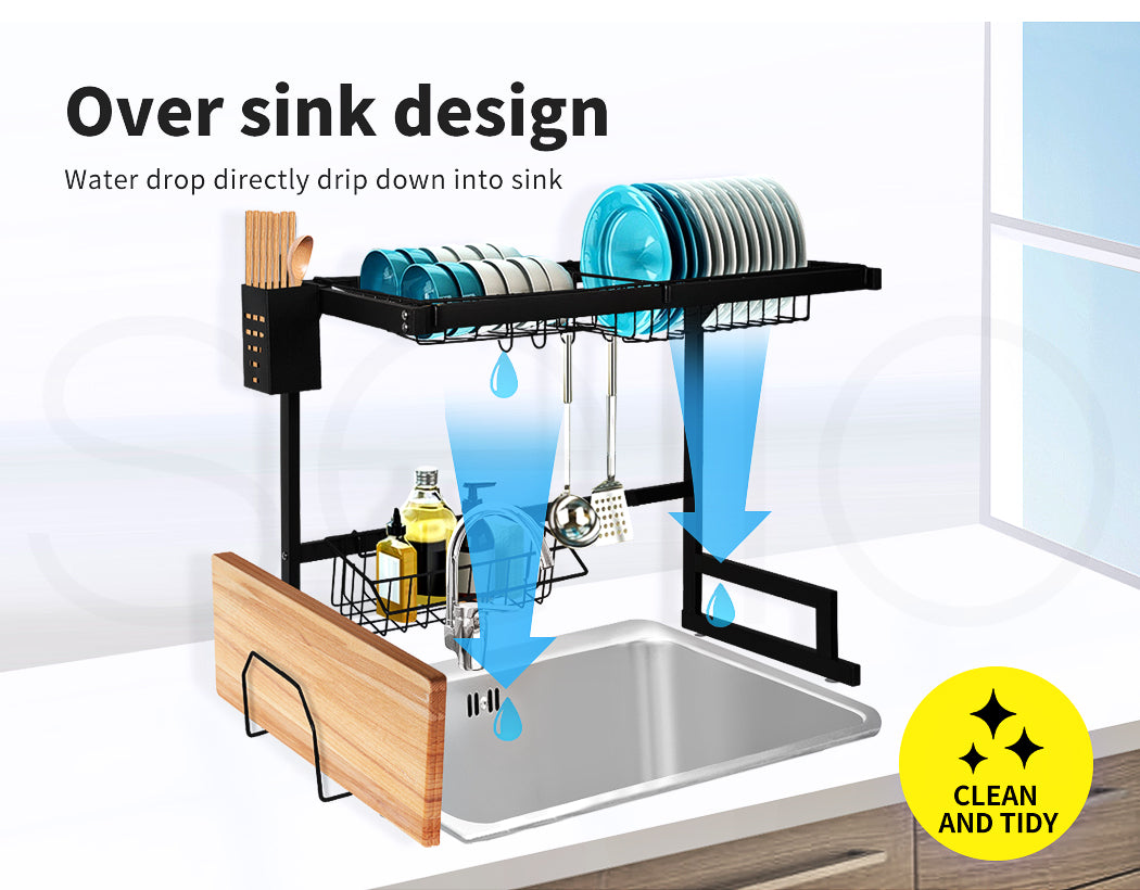 Dish Drying Rack Over Sink Stainless Steel Dish Drainer Organizer 2 Tier 65cm 85cm