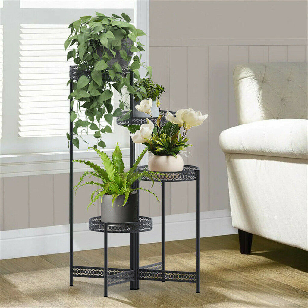 Vintage Corner Metal Plant Stand Round Flower Rack