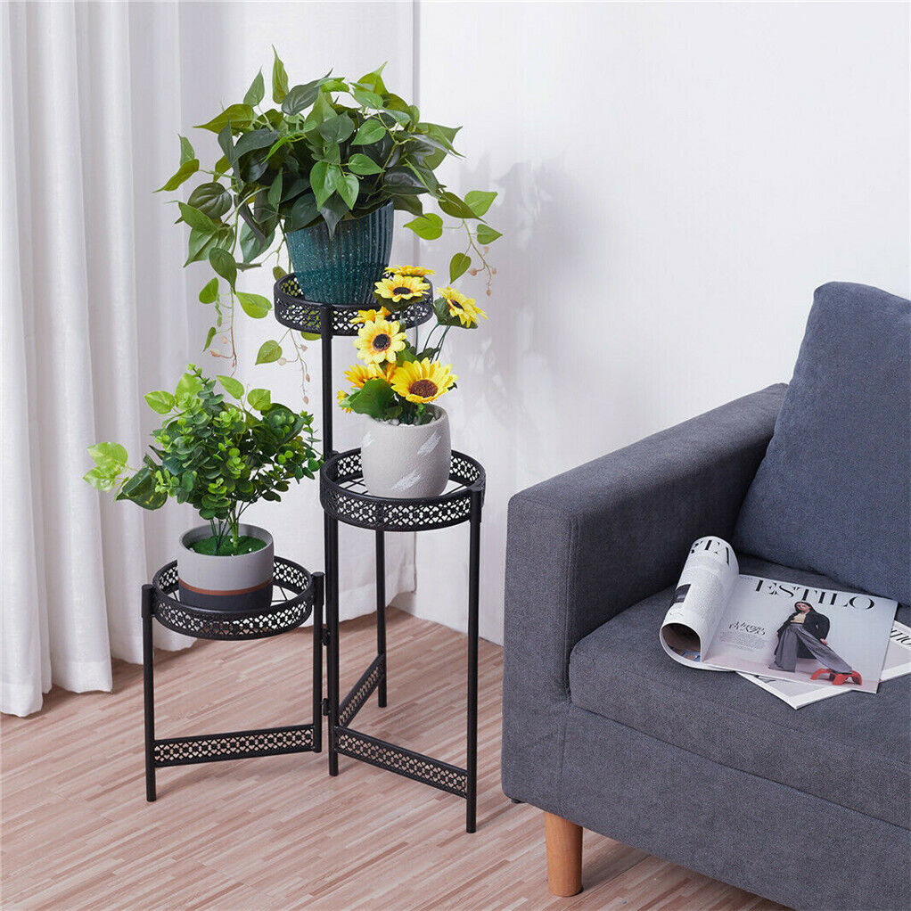 Vintage Corner Metal Plant Stand Round Flower Rack