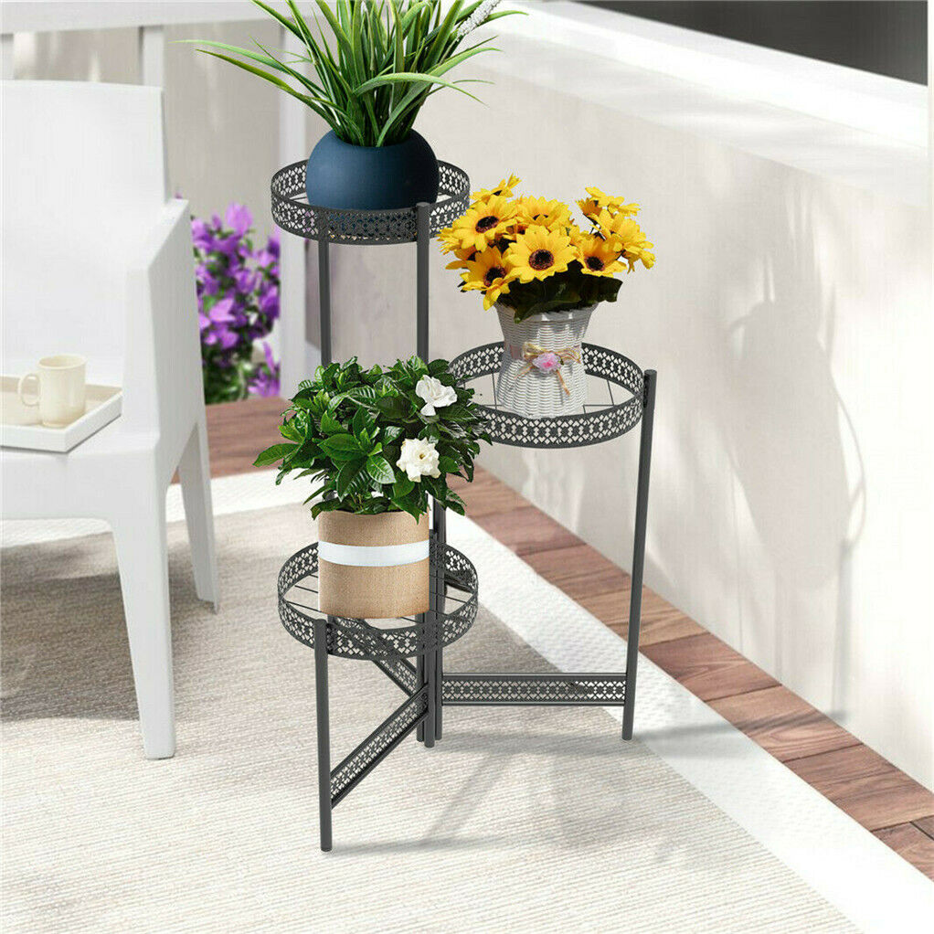 Vintage Corner Metal Plant Stand Round Flower Rack