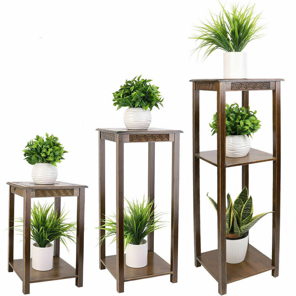 2/3Tier End Table Bamboo Square Oriental Table Bedside Chairside Table Furniture