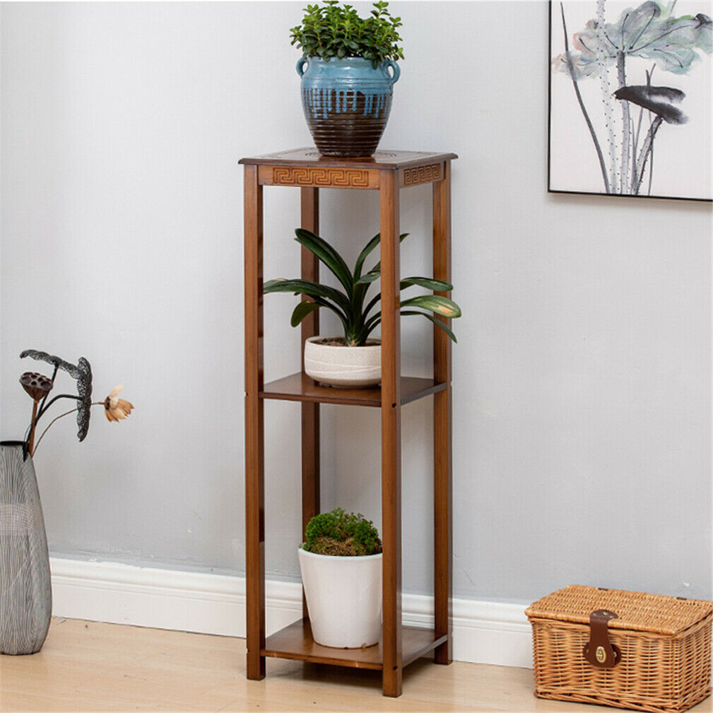 2/3Tier End Table Bamboo Square Oriental Table Bedside Chairside Table Furniture