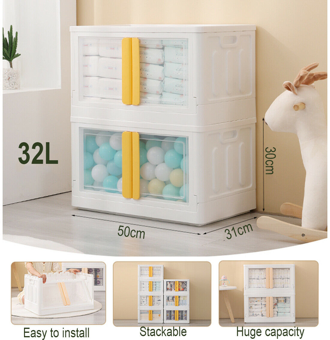 32L Stackable Foldable Storage Container Organizer
