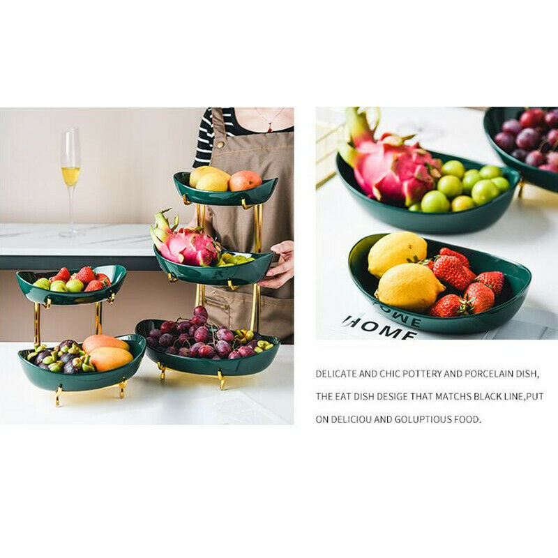 3 Tier Ceramic Fruit Bowl Metal Stand