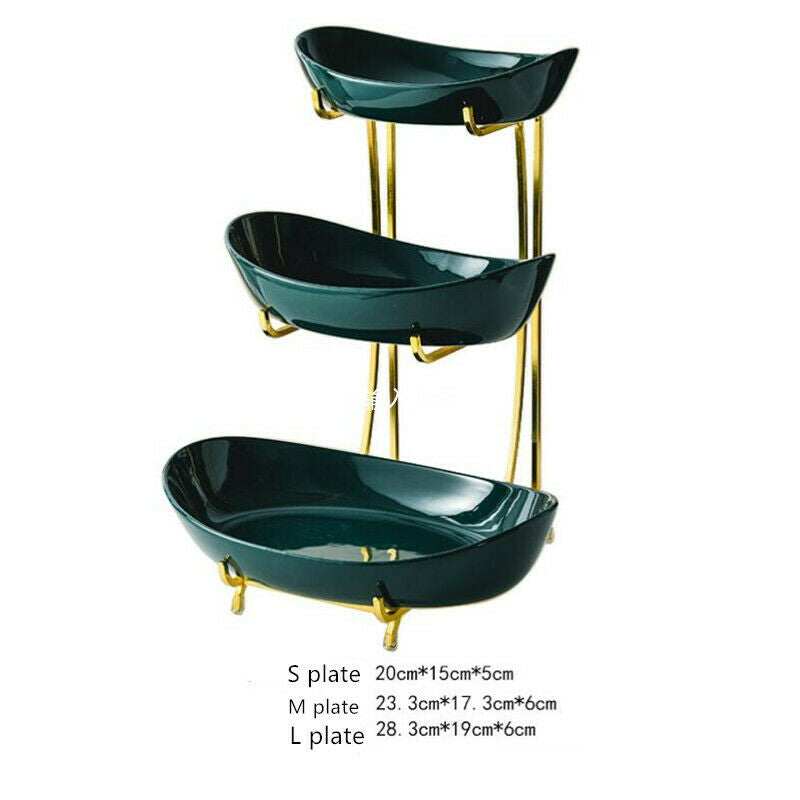 3 Tier Ceramic Fruit Bowl Metal Stand